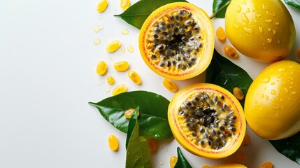 yellow passion fruit on white background with empty space