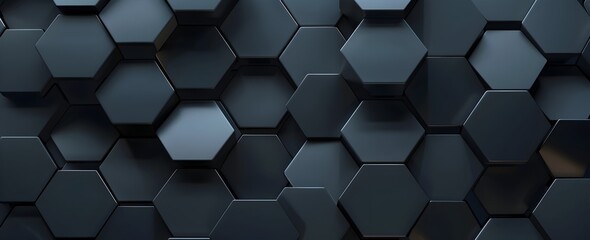 3d render of dark black hexagon pattern background, abstract wallpaper with geometric shapes and texture