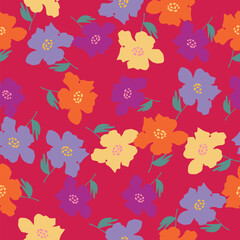 Seamless nature flowers pattern, hand drawn floral texture