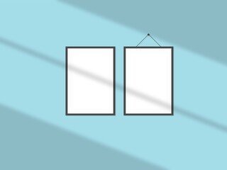 Frames on wall, gallery wall for photo, art, design presentation, frame mockup, soft pink background.