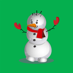 snowman with red mittens and scarf