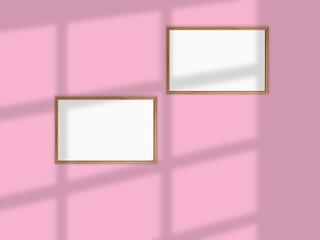 Rectangular horizontal frame hanging on a wall mockup