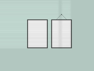 Rectangular horizontal frame hanging on a wall mockup