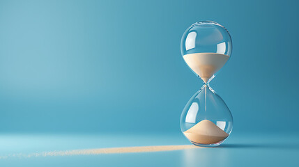 Timeless Elegance of a Retro Hourglass - Hourglass ticking Time with Sand on a Blue Background
