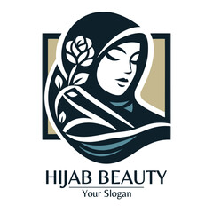 Modern hijab beauty logo with woman's profile in a shield perfect for beauty and branding use
