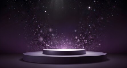 Cosmetic purple background and premium podium display for product presentation branding and packaging . studio stage with shadow of night star background. vector design