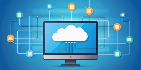 Cloud Computing Illustration with Computer and Files