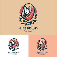 Classic hijab beauty logo in monochrome featuring a woman's profile perfect for branding