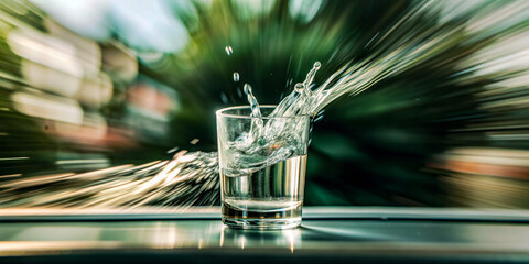 Dynamic Splash: High-Speed Water Splash in a Glass with Radial Blur Background for Creative Concepts