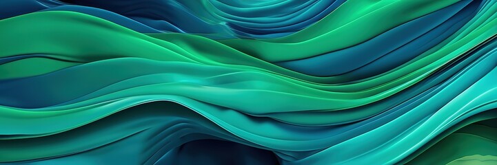Fototapeta premium Abstract green blue wavy wide background cover