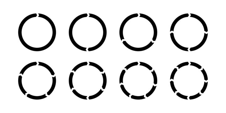 Rotation arrows in circular motion. Circle arrow combinations. Set of circular infographics. Graphic diagram. Design element. Vector illustration isolated on white background.