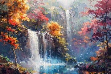 Fototapeta premium Autumn Waterfall in Forest