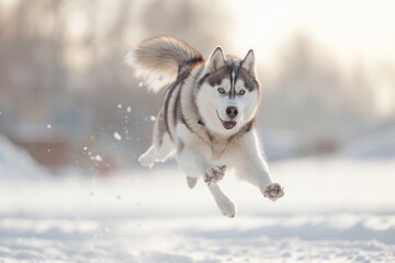 Naklejka premium Siberian Husky running in snow