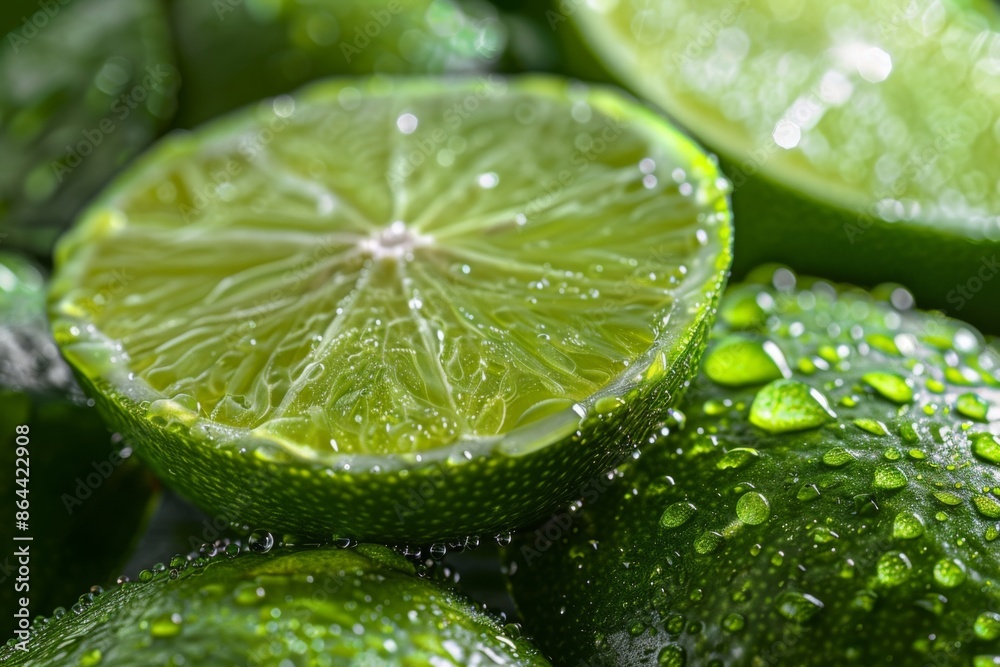 Poster Fresh Limes with Water Droplets