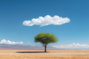 Fototapeta premium Lone Tree Under Single Cloud in Desert