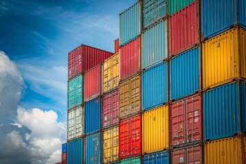 Shipping Containers Stacked Under Clear Sky
