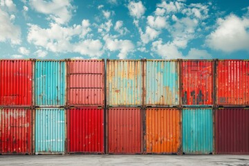 Fototapeta premium Colorful Shipping Containers Under Blue Sky