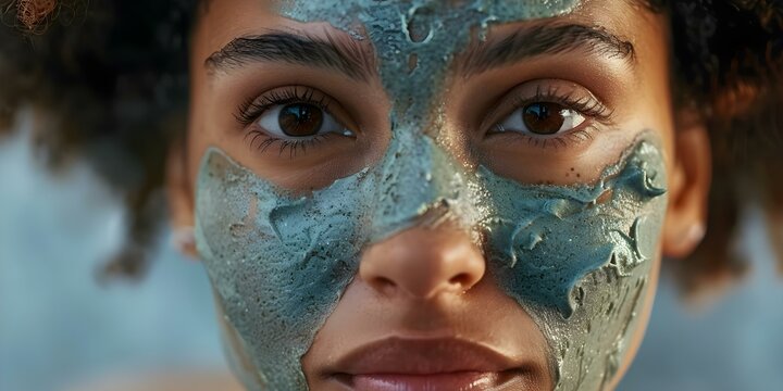 Closeup of woman applying organic face mask for rejuvenating skincare routine. Concept Beauty routine, Skincare products, Facial treatments, Relaxing facial, Healthy lifestyle