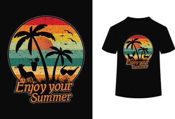 Enjoy your summer typography t shirt design illustration of a beach.