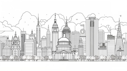 Continuous Line Art of Skyline City 