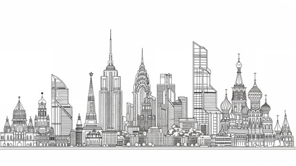 Fototapeta premium Continuous Line Art of Skyline City 