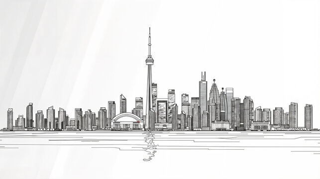 Continuous Line Art of Skyline City 