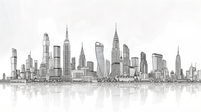 Continuous Line Art of Skyline City 