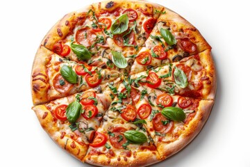 Delicious Pepperoni Pizza with Fresh Basil and Tomatoes