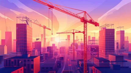Obraz premium A city with a crane in the middle of it