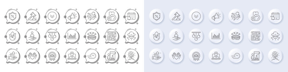 Hold heart, Telemedicine and Ceiling lamp line icons. White pin 3d buttons, chat bubbles icons. Pack of Fraud, Painter, Organic product icon. Vector