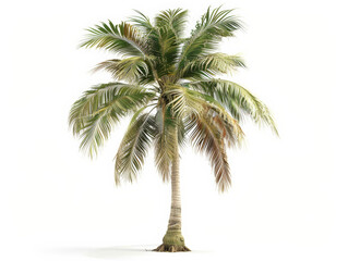 A palm tree is standing alone on a white background