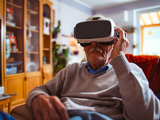 Senior man explores virtual reality