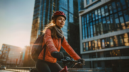Urban cyclist at sunset, active city lifestyle concept
