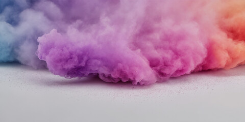 Ein beeindruckendes Bild einer lebhaften Rauchwolke, die in intensiven Violett- und Pinktönen auf einer grauen Oberfläche ruht, und eine dynamische, energiegeladene Atmosphäre vermittelt