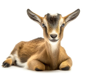 Obraz premium Ziegen jungtier liegend isoliert auf weißen Hintergrund, Freisteller