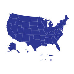 Detailed USA Vector Map with State Boundaries in Blue. Detailed Political Map of the United States of America.