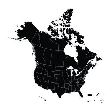 recommend clip art: Detailed vector map of The USA and Canada with state and province borders. Detailed North America Political Map Showing US States and Canadian Provinces.