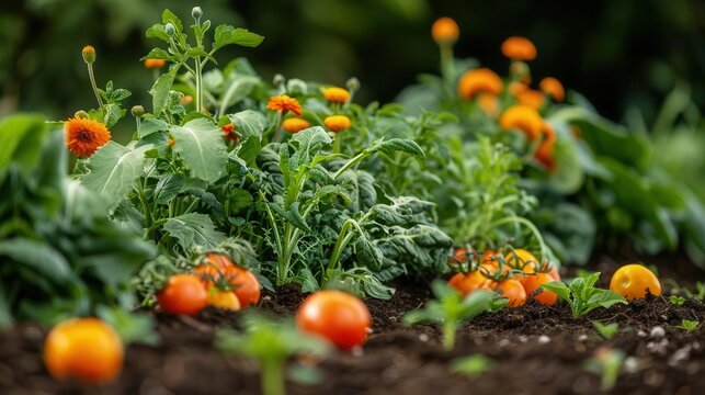 A thriving vegetable garden demonstrating the principles of companion planting