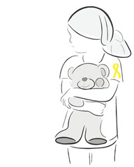 hand drawn line art vector of childhood cancer awareness art. Kids cancer and its treatment. Support and embrace.