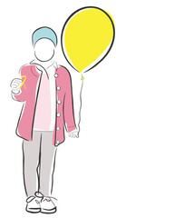 Hand drawn line art vector of a child suffering from cancer. childhood cancer and its awareness concept