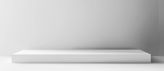 White desk with white background and blank table surface for display simulation.