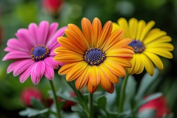 Close-up of pink, yellow, and orange wildflowers