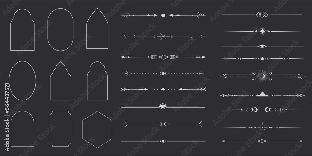 Canvas Prints silver celestial minimal esoteric frame, thin line border, divider mystyc linear decoration with dot