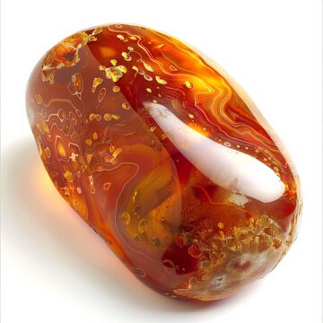 A close-up photo of a polished fire agate gemstone