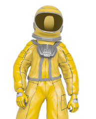 astronaut girl is standing up on frontal close up view