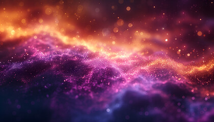 Fototapeta premium Vibrant Cosmic Abstract Background with Glowing Particles in Purple and Orange Hues