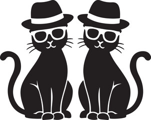 International Cat Day Them Sitting Two Cat Waring Hat and Sunglass