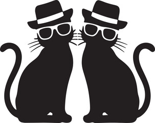International Cat Day Them Sitting Two Cat Waring Hat and Sunglass