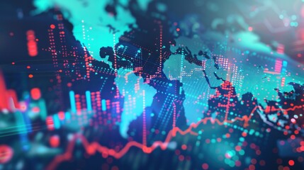 Fototapeta premium Global Crisis Chart on Holographic World Map. generative AI image