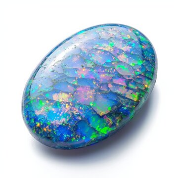 A close-up photo of a blue opal gemstone